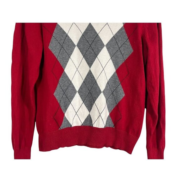 St Johns Bay Argyle Knit Sweater PL Red Preppy Varsity Retro 80s Old Money - Picture 7 of 11